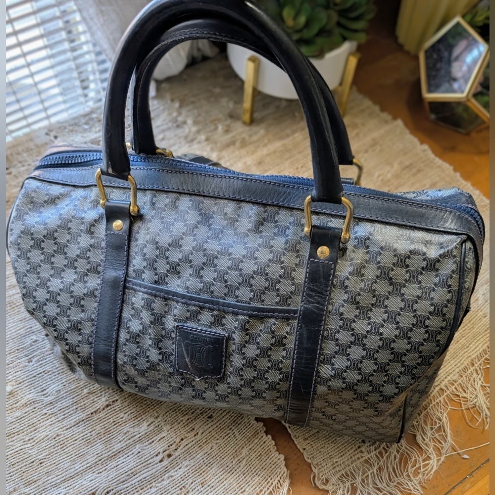 Celine • Vintage Macadam Boston Bag | Monogram in Gray/Blue